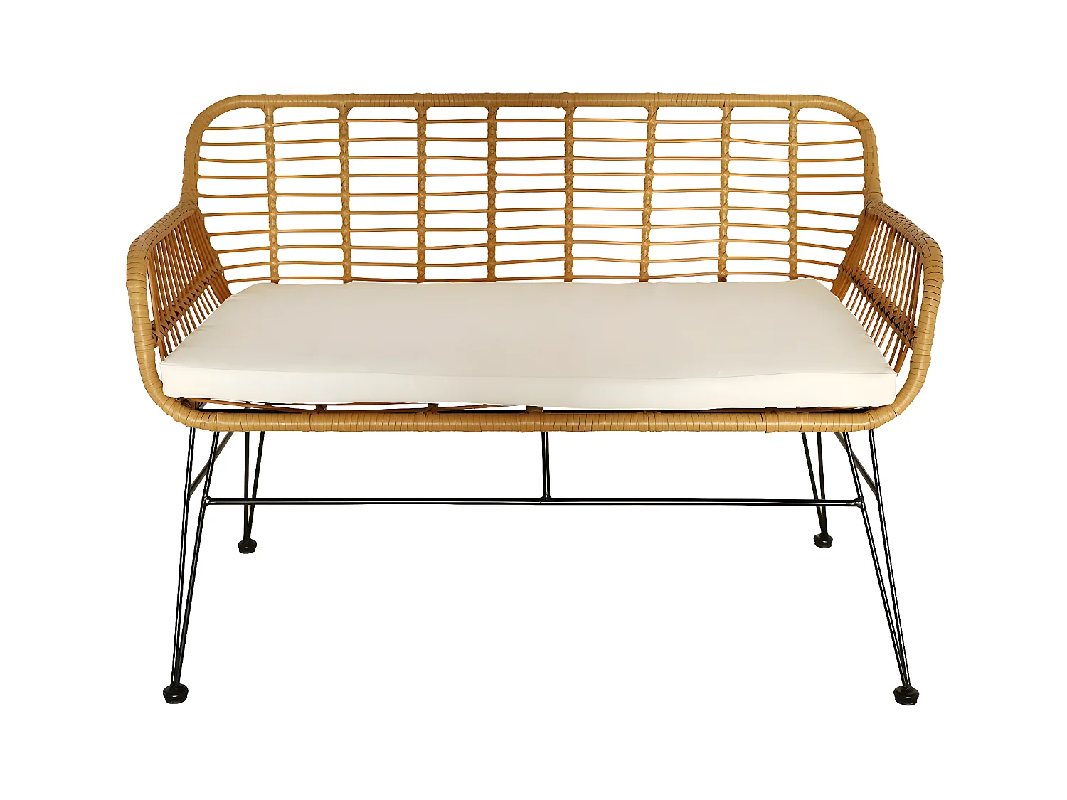 PATAYA - Banc Tressé Marron avec Pieds Métal