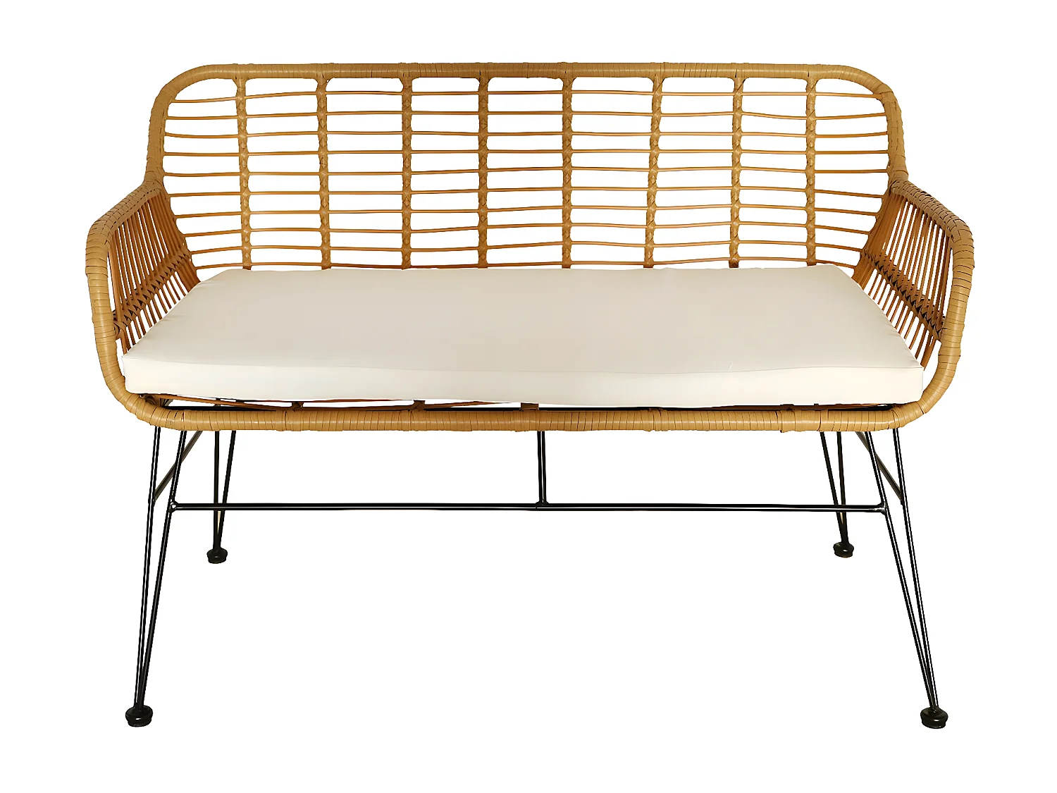 PATAYA - Banc Tressé Marron avec Pieds Métal