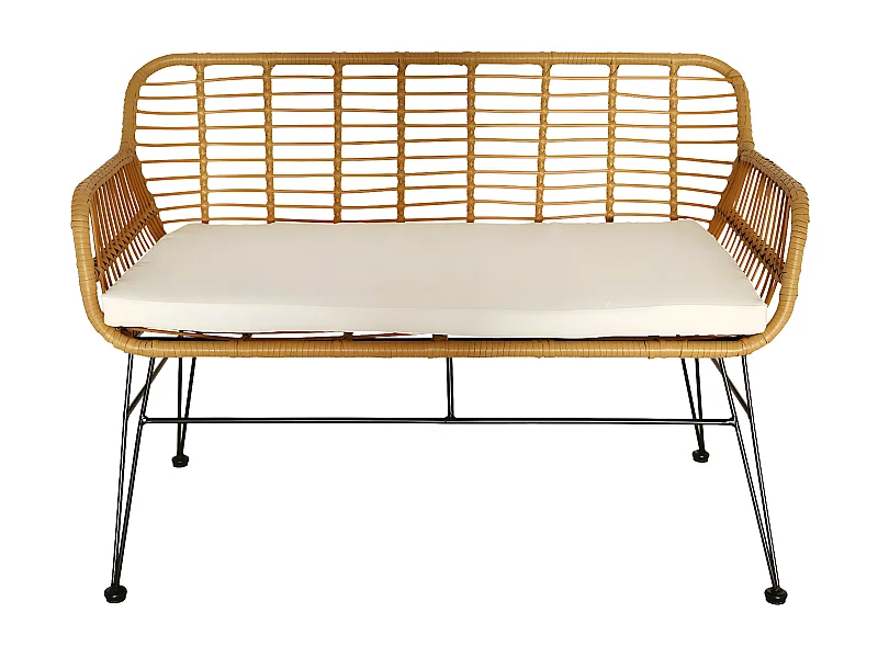 PATAYA - Banc Tressé Marron avec Pieds Métal