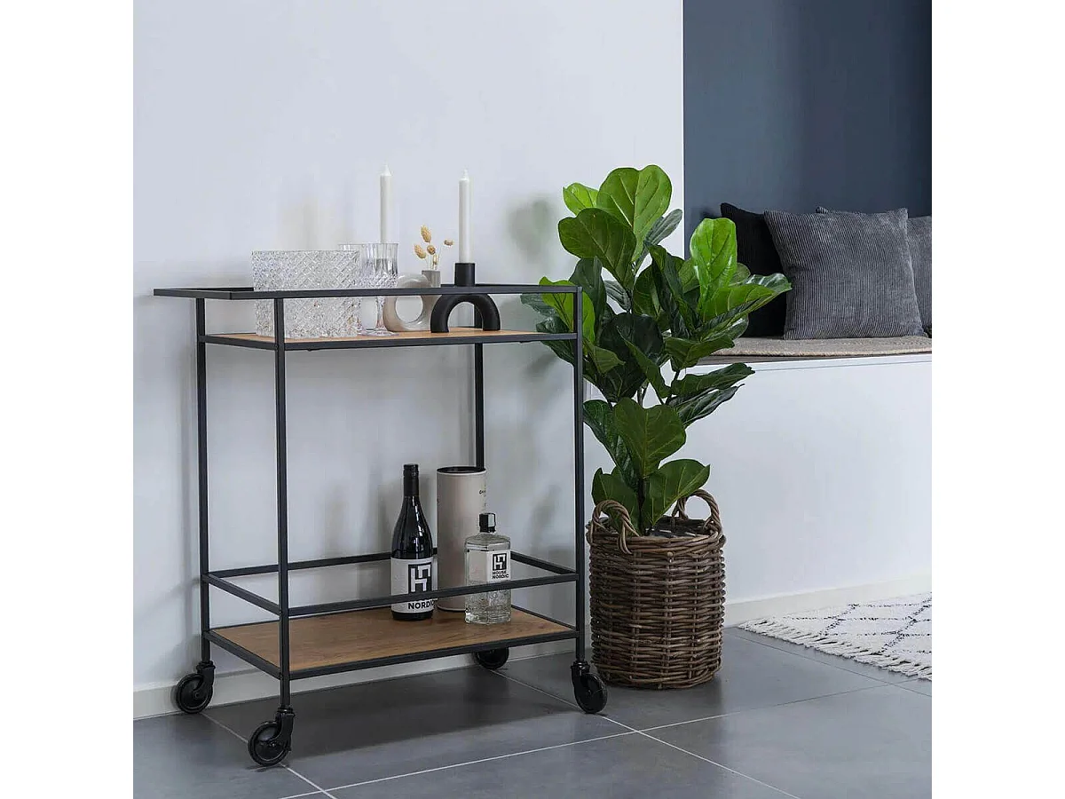 VOLLRAD - Desserte à Roulettes Acier et Bois Aspect Naturel