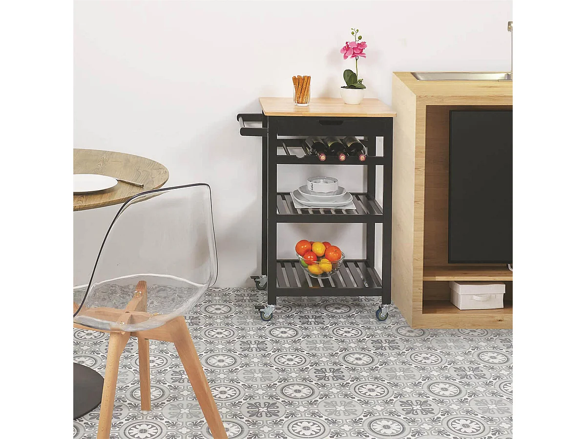 KWIT - Desserte à Roulettes Noire avec Porte-Bouteilles