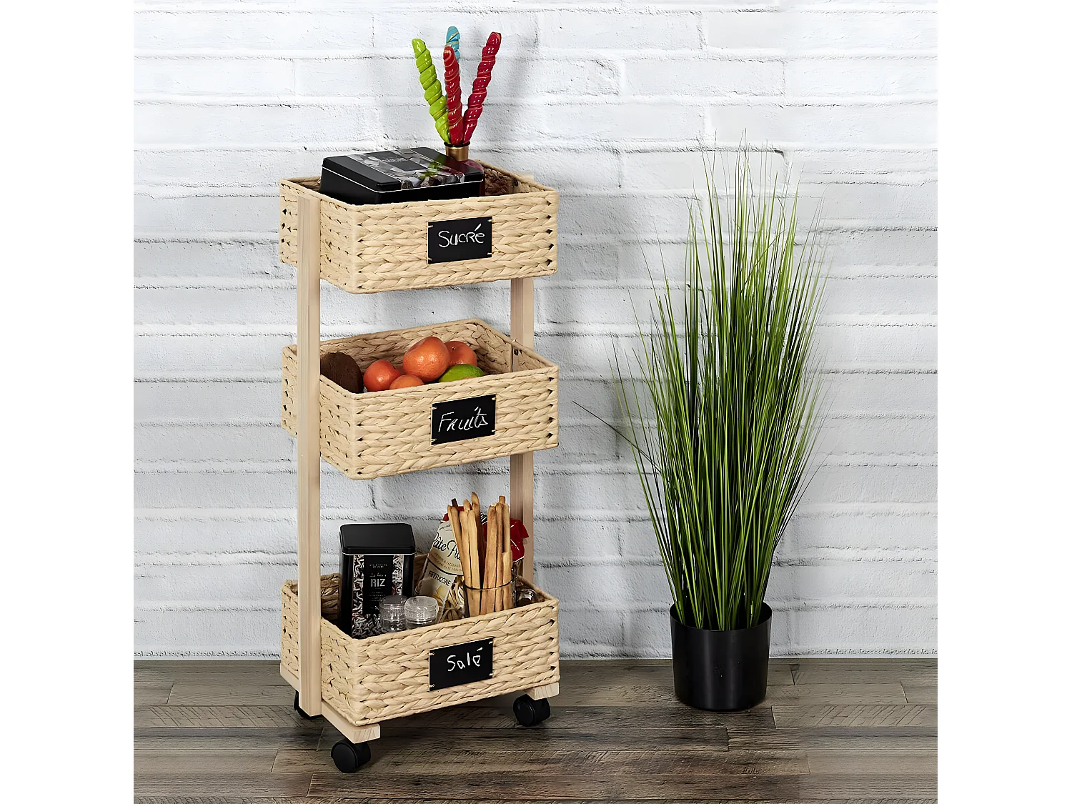 SPEZIA - Desserte à Roulettes 3 Bacs Tressés