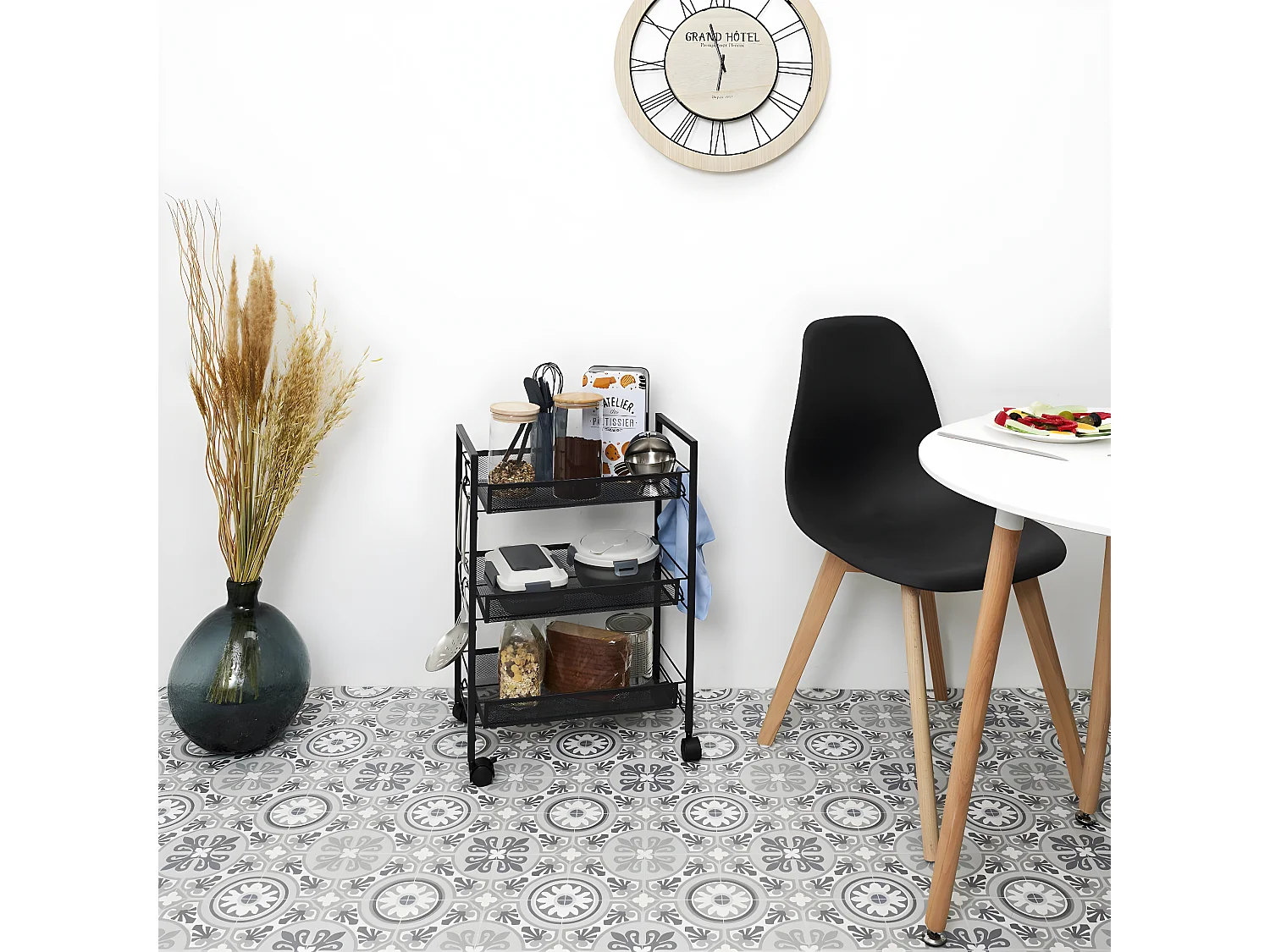 PANIL - Desserte à Roulettes Métallique Noire 3 Niveaux