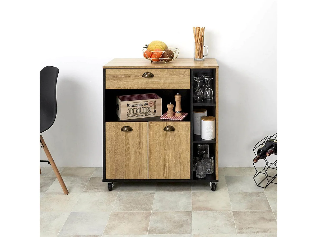 DINAJ - Desserte à Roulettes Multi-Rangement Aspect Bois