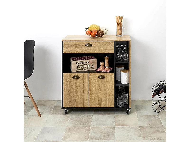 DINAJ - Desserte à Roulettes Multi-Rangement Aspect Bois