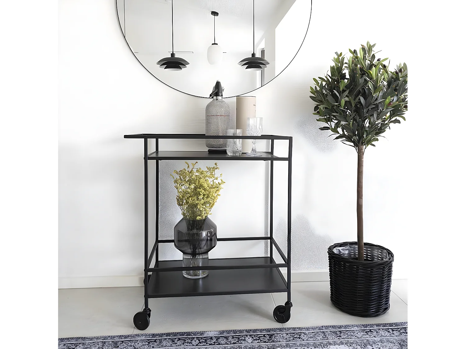 BRUZZI - Desserte sur Roulettes Acier et Plateaux Noirs