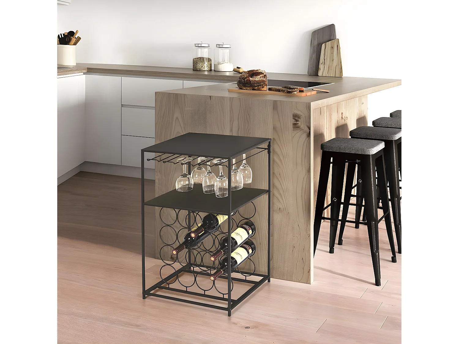 DIVEN - Desserte Porte-Bouteilles Métallique Noire