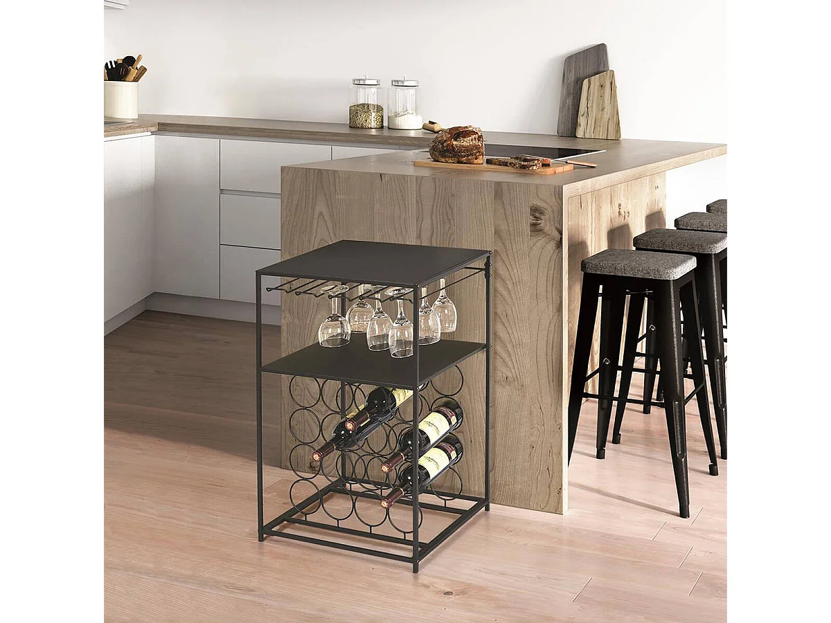 DIVEN - Desserte Porte-Bouteilles Métallique Noire