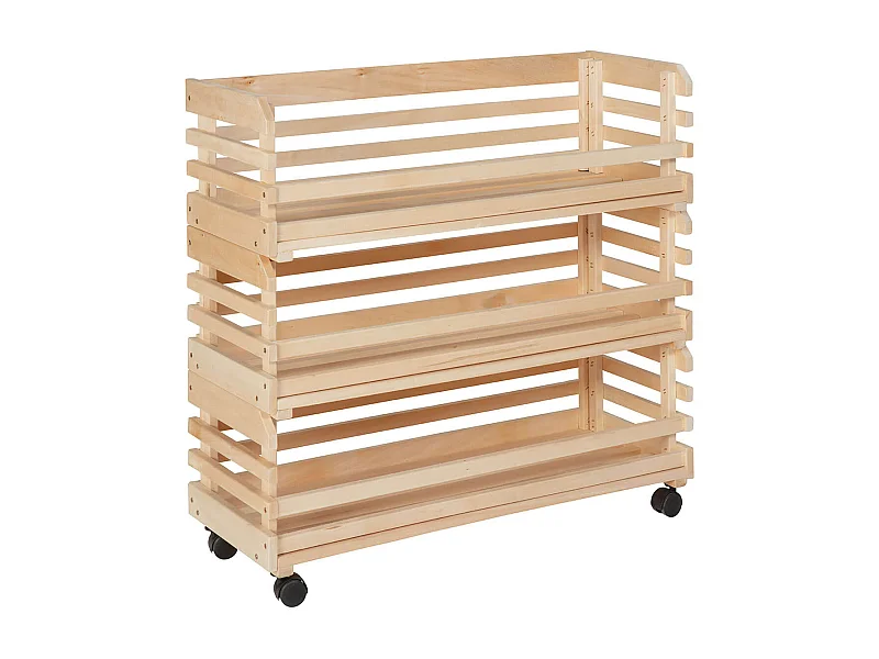 LEGUMES MAXI - Lot 3 Cageots Empilables Pin Massif sur Roulettes