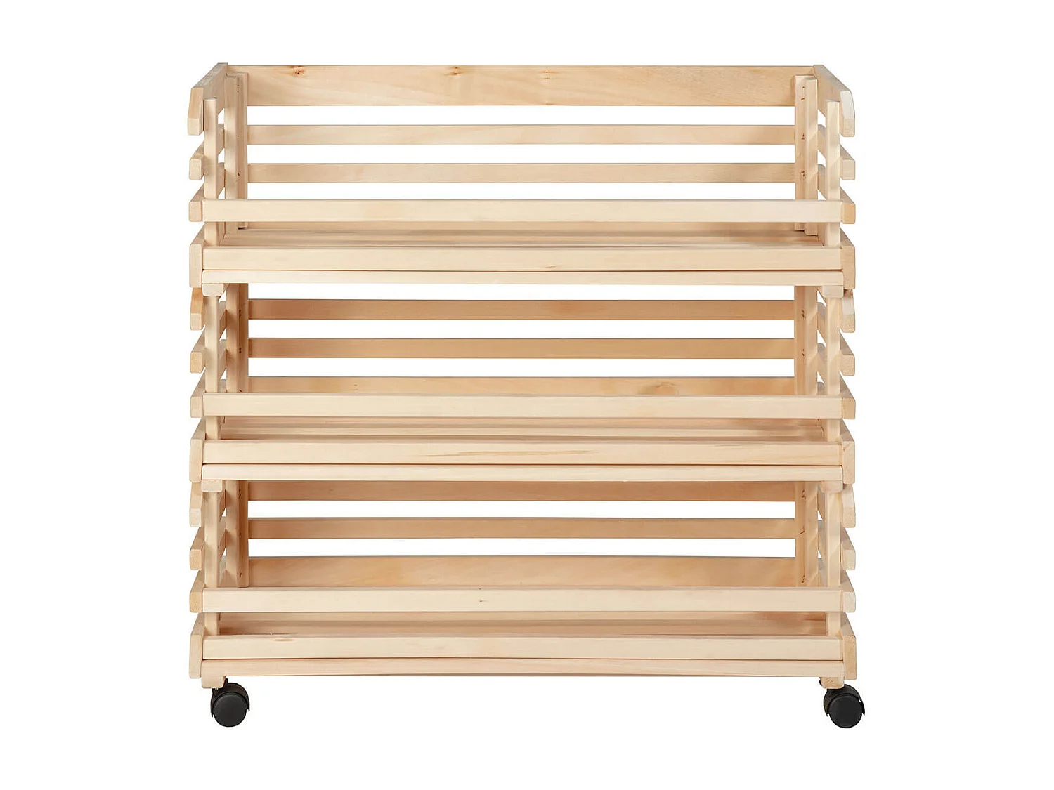 LEGUMES MAXI - Lot 3 Cageots Empilables Pin Massif sur Roulettes