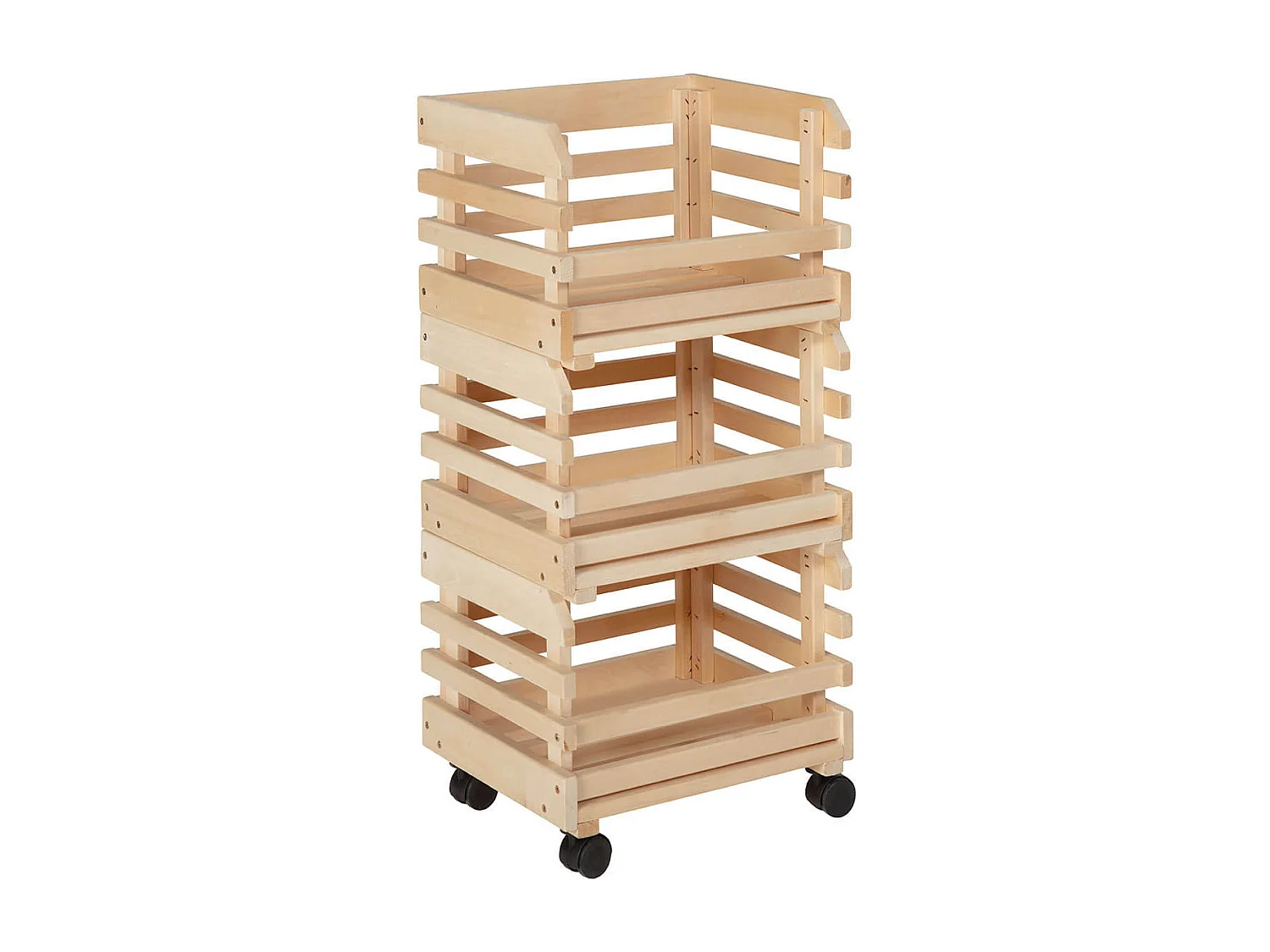 LEGUMES - Lot 3 Cageots Empilables Pin Massif sur Roulettes