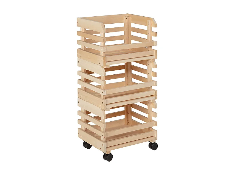 LEGUMES - Lot 3 Cageots Empilables Pin Massif sur Roulettes