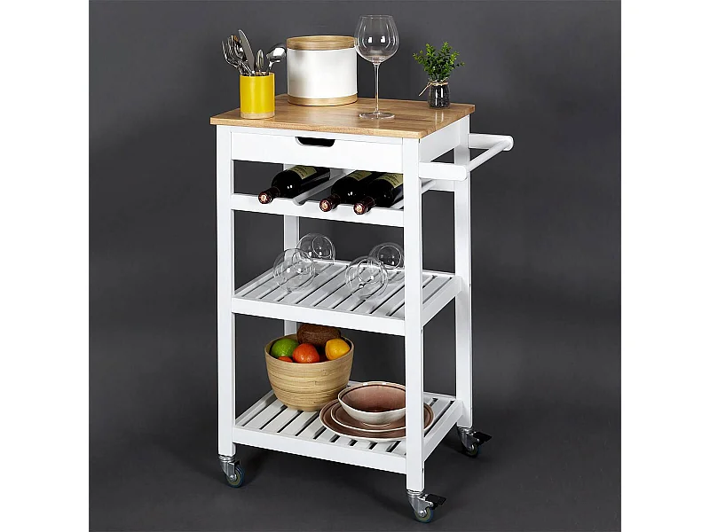 KWIT - Desserte à Roulettes Blanche avec Porte-Bouteilles