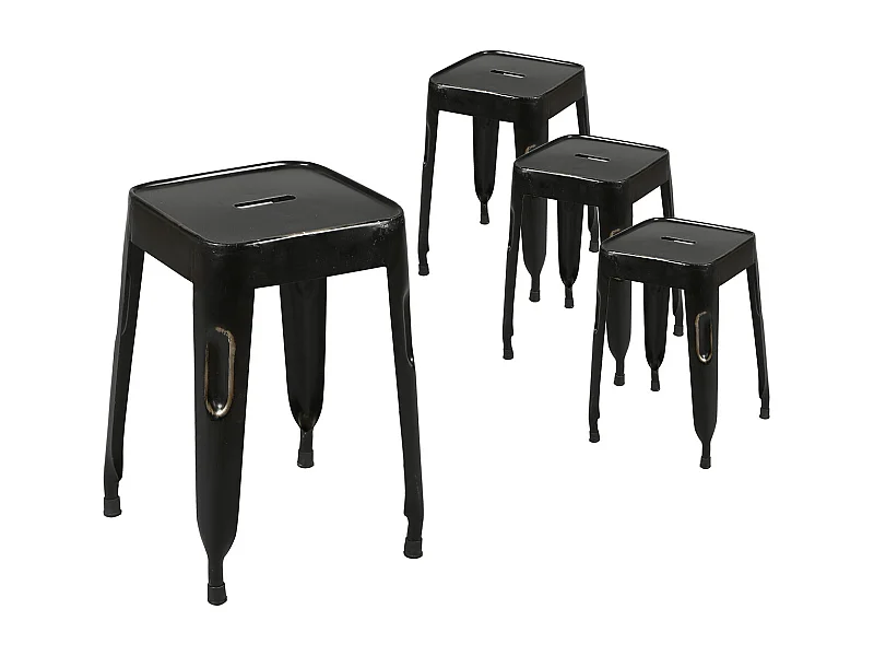 TOLGA - Lot de 4 Tabourets Noirs