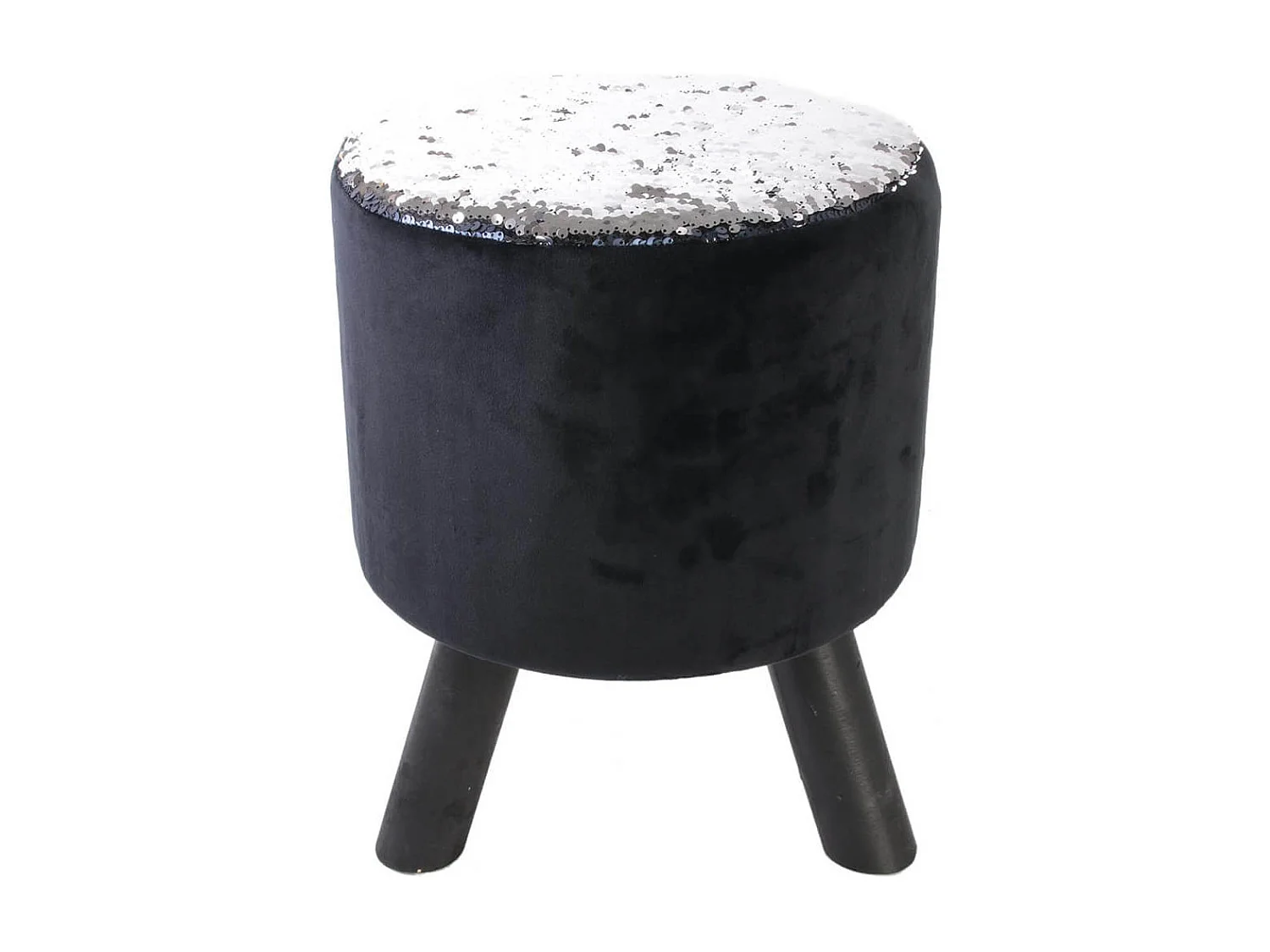 FLAKE - Tabouret Noir Rond avec Sequins Bleus et Argentés