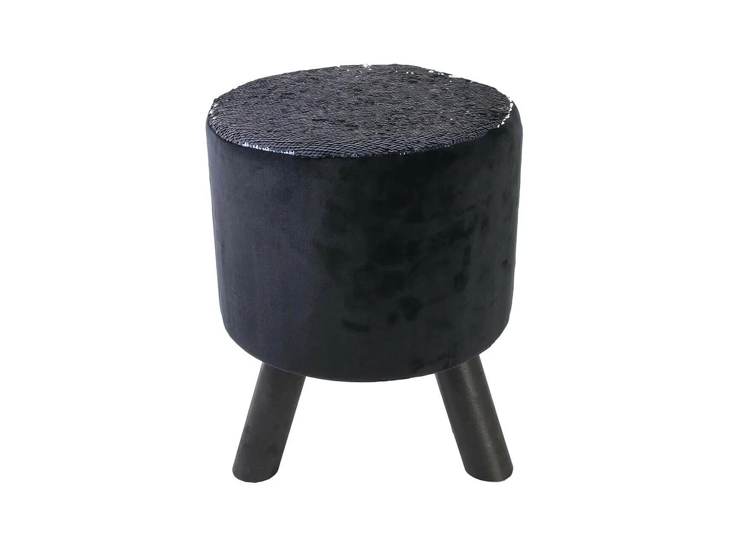 FLAKE - Tabouret Noir Rond avec Sequins Bleus et Argentés