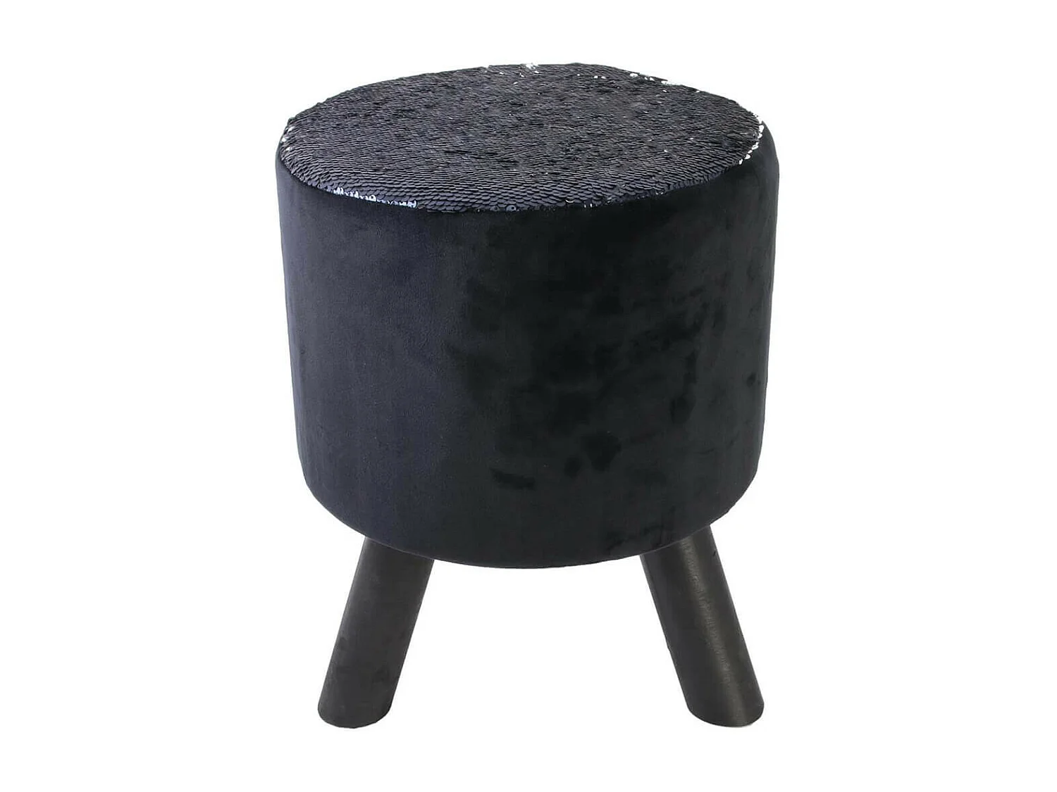 FLAKE - Tabouret Noir Rond avec Sequins Bleus et Argentés