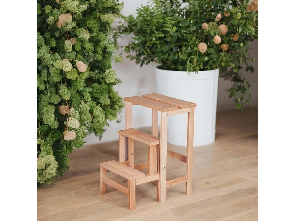 EUGENE - Tabouret Escabeau en hêtre vernis