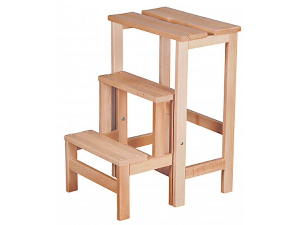 EUGENE - Tabouret Escabeau en hêtre vernis