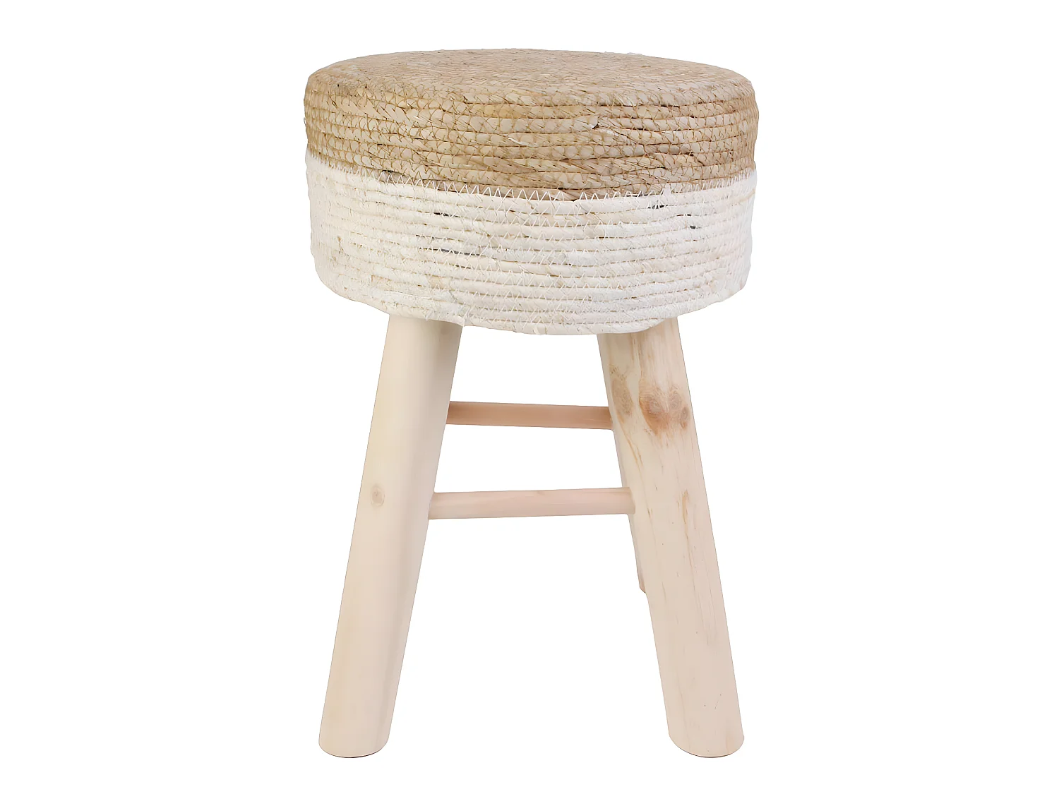 ESTANY - Lot de 2 Tabourets Tressés Naturel et Beige