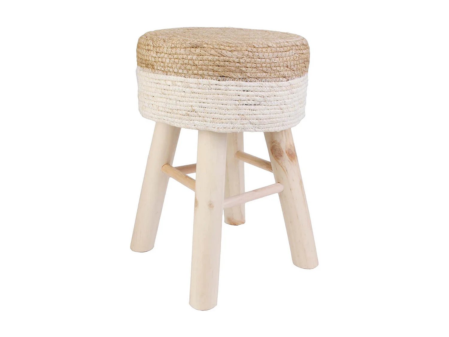 ESTANY - Lot de 2 Tabourets Tressés Naturel et Beige