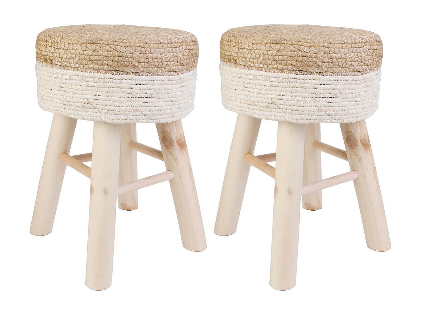 ESTANY - Lot de 2 Tabourets Tressés Naturel et Beige