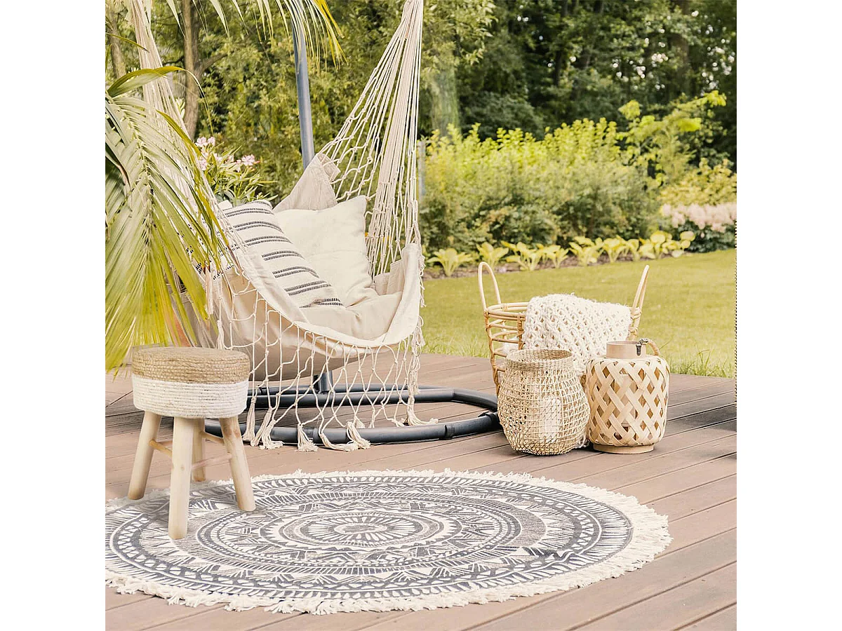 ESTANY - Lot de 2 Tabourets Tressés Naturel et Beige