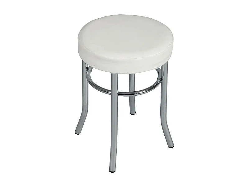 TODARO - Tabouret Acier Chromé et Simili Blanc