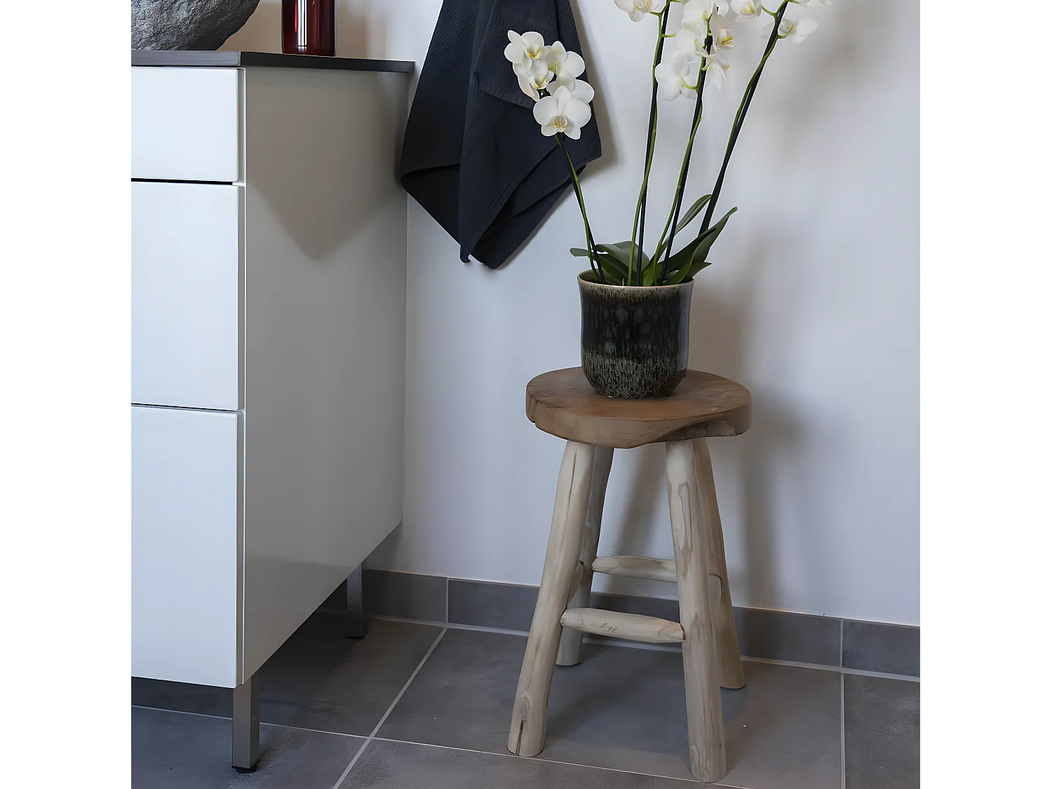 CLACIKO - Tabouret 4 Pieds en Teck Brut Naturel