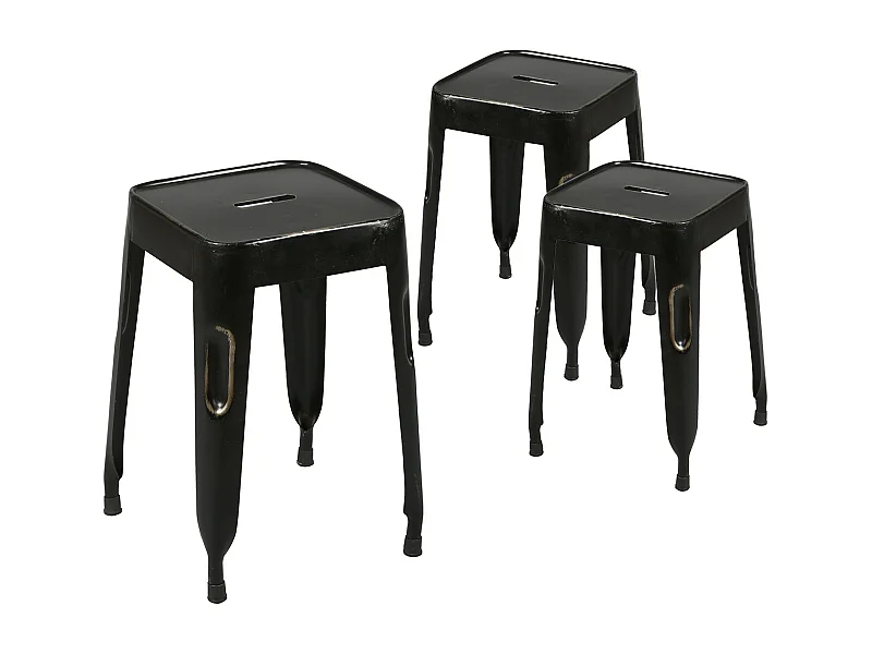 TOLGA - Lot de 3 Tabourets Noirs