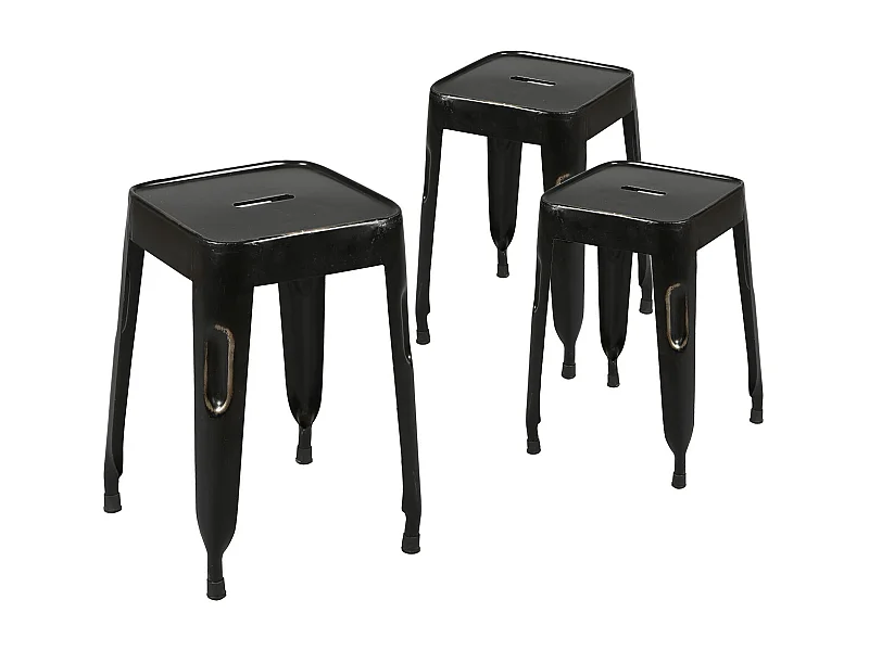 TOLGA - Lot de 3 Tabourets Noirs