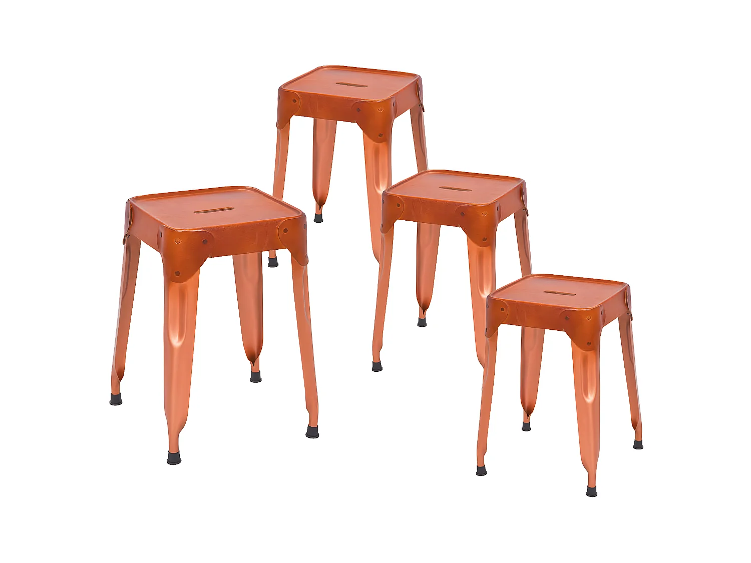 LOFT CUIR - Lot 4 Tabourets Métalliques Coloris Cuivre et Revêtement Cuir