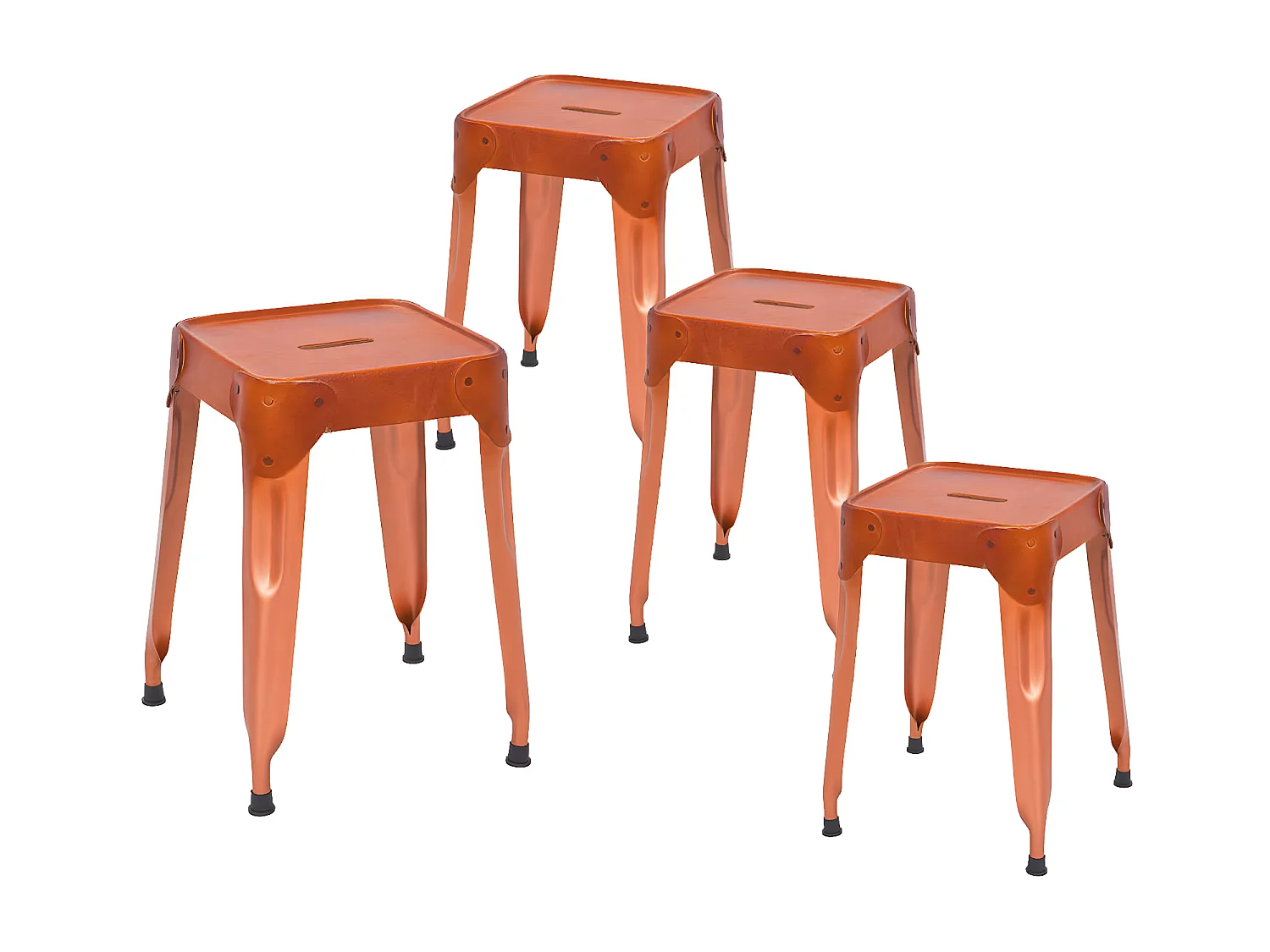 LOFT CUIR - Lot 4 Tabourets Métalliques Coloris Cuivre et Revêtement Cuir