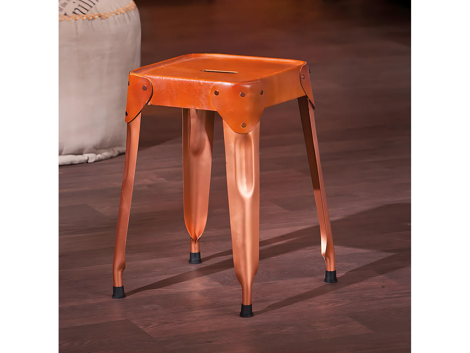 LOFT CUIR - Lot 4 Tabourets Métalliques Coloris Cuivre et Revêtement Cuir