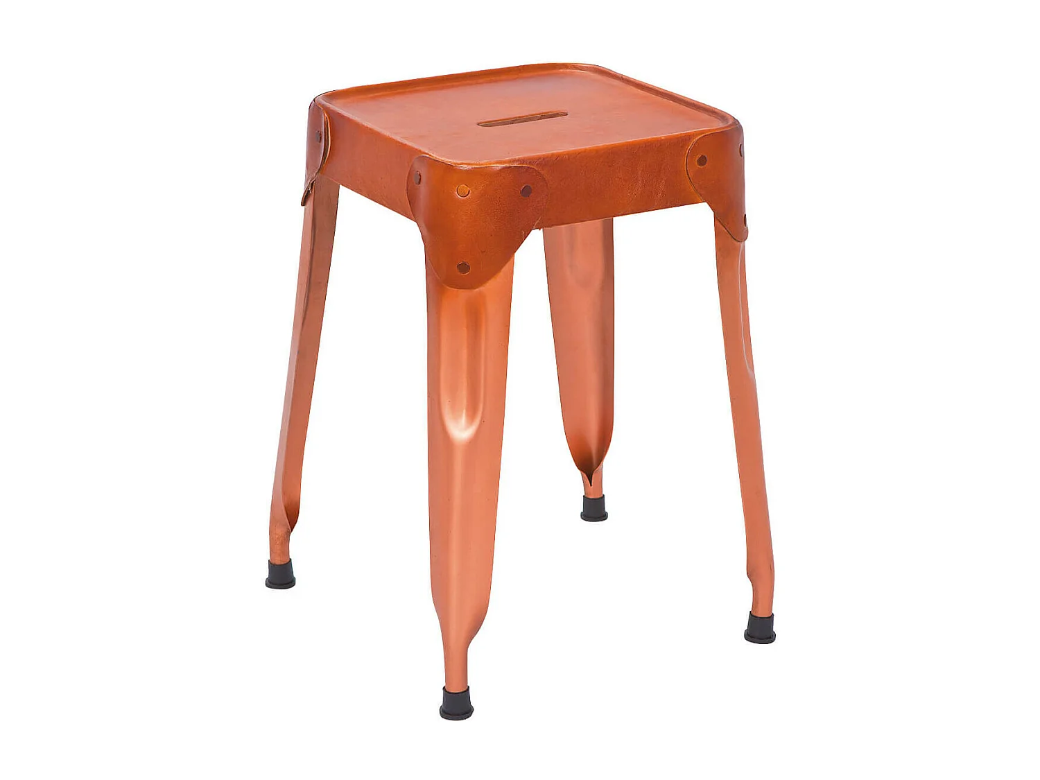 LOFT CUIR - Lot 4 Tabourets Métalliques Coloris Cuivre et Revêtement Cuir