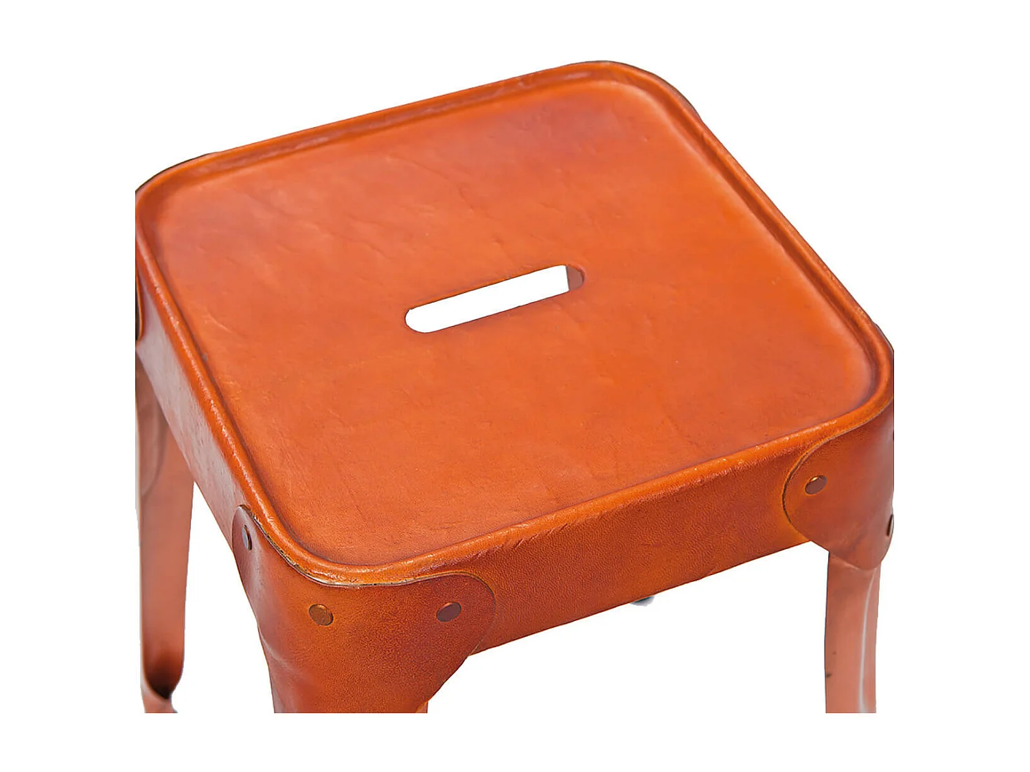 LOFT CUIR - Lot 4 Tabourets Métalliques Coloris Cuivre et Revêtement Cuir