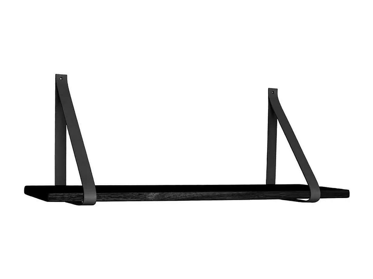 CASONA - Etagère Murale 120x20cm Hévéa Noir et Cuir