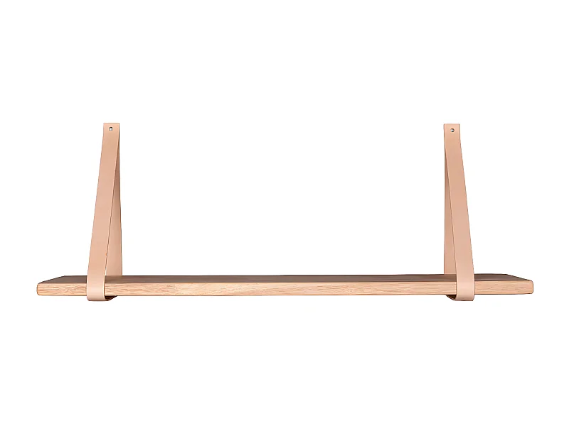CASONA - Etagère Murale 120x20cm Hévéa Naturel et Cuir