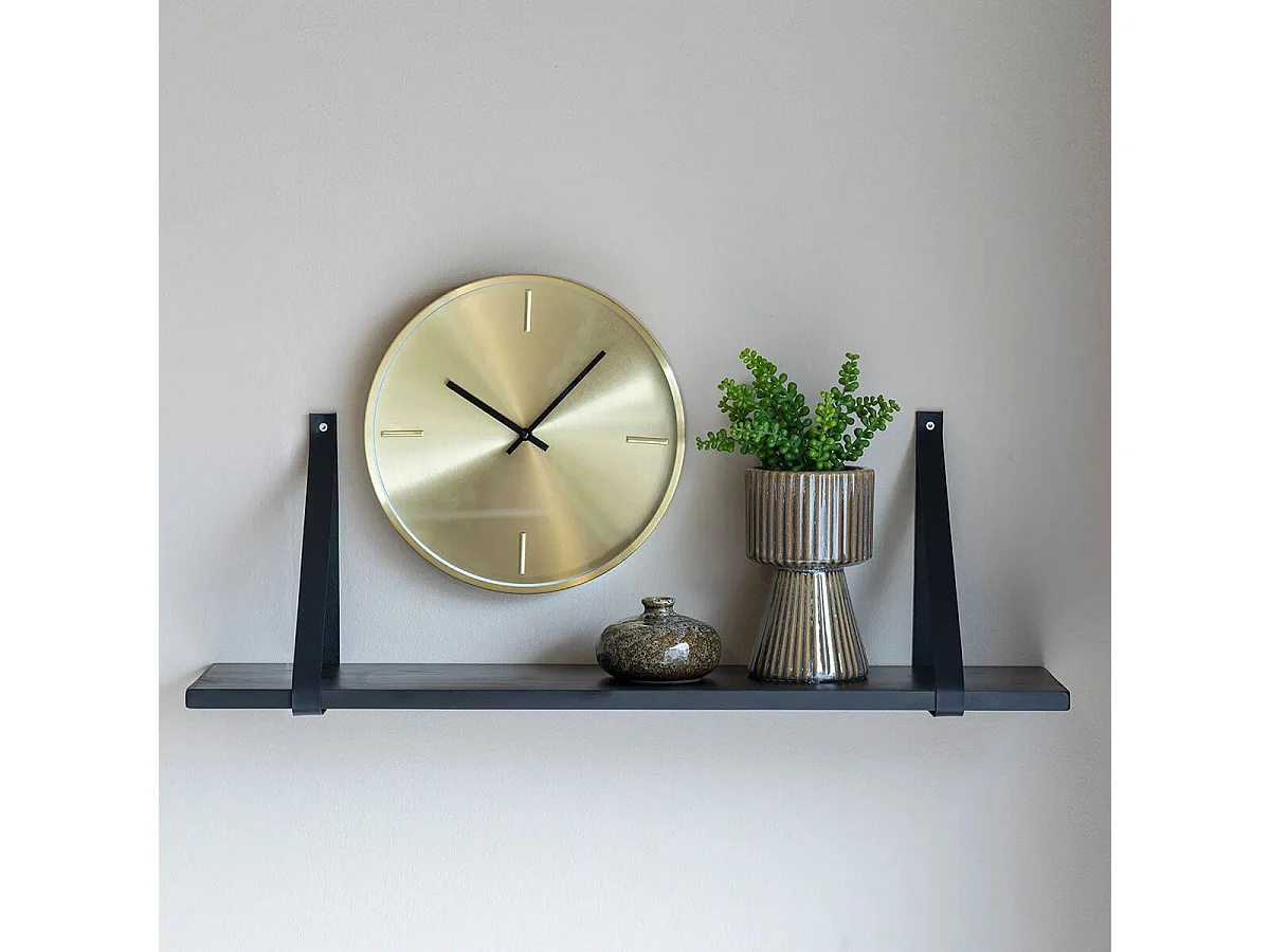 CASONA - Etagère Murale 80x20cm Hévéa Noir et Cuir