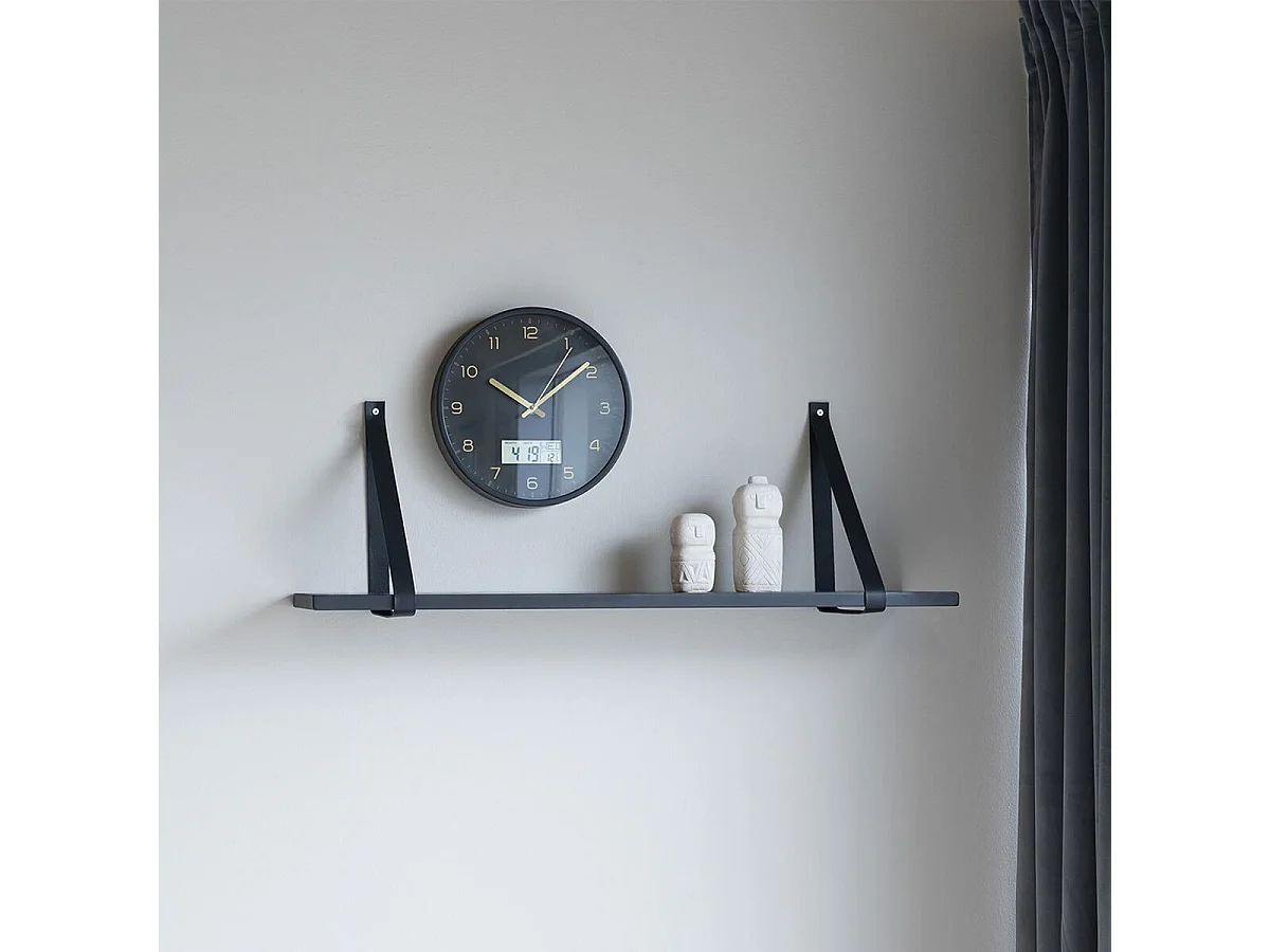 CASONA - Etagère Murale 80x20cm Hévéa Noir et Cuir