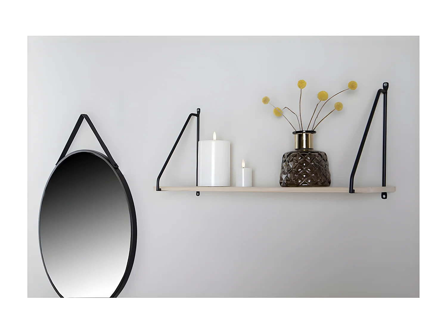 SALINAS - Etagère Murale Bois et Acier Noir