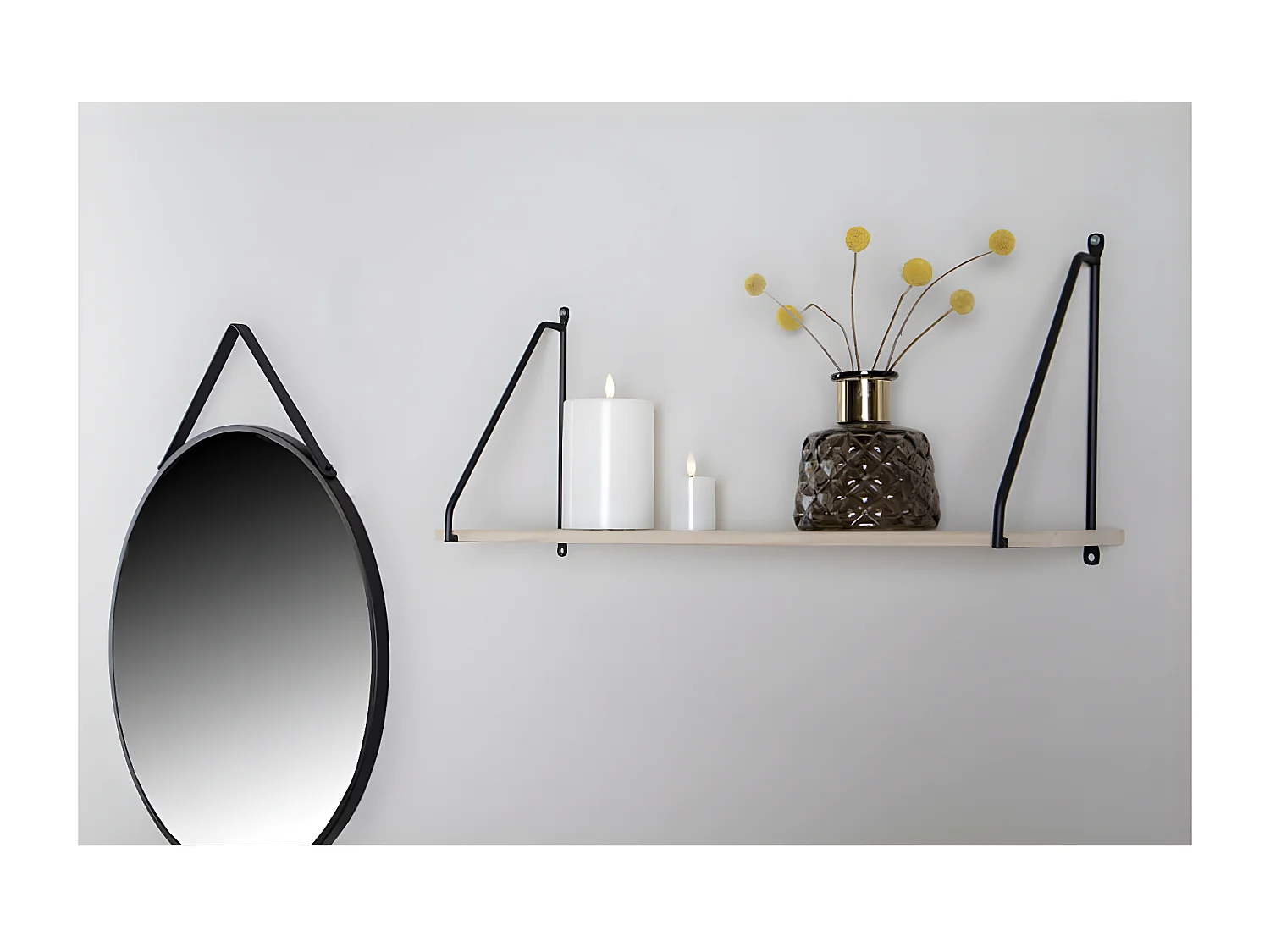 SALINAS - Etagère Murale Bois et Acier Noir