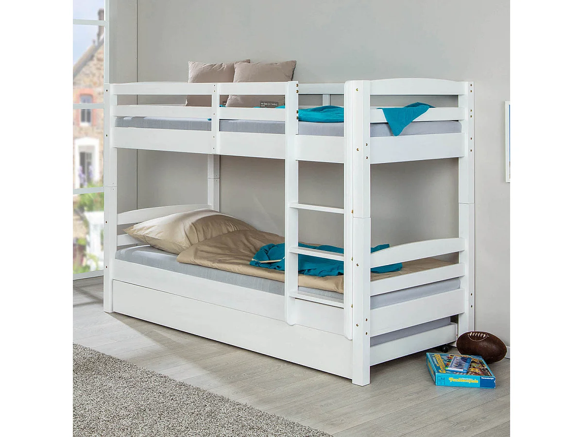 ALASKA - Lits Superposés 90x200 avec Sommiers Blanc