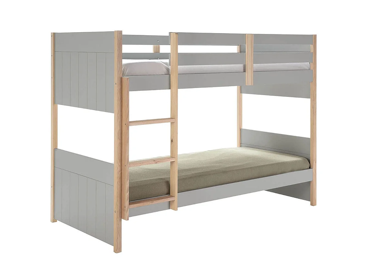 LILY - Lits Superposés 90x190 Bois Naturel et Gris