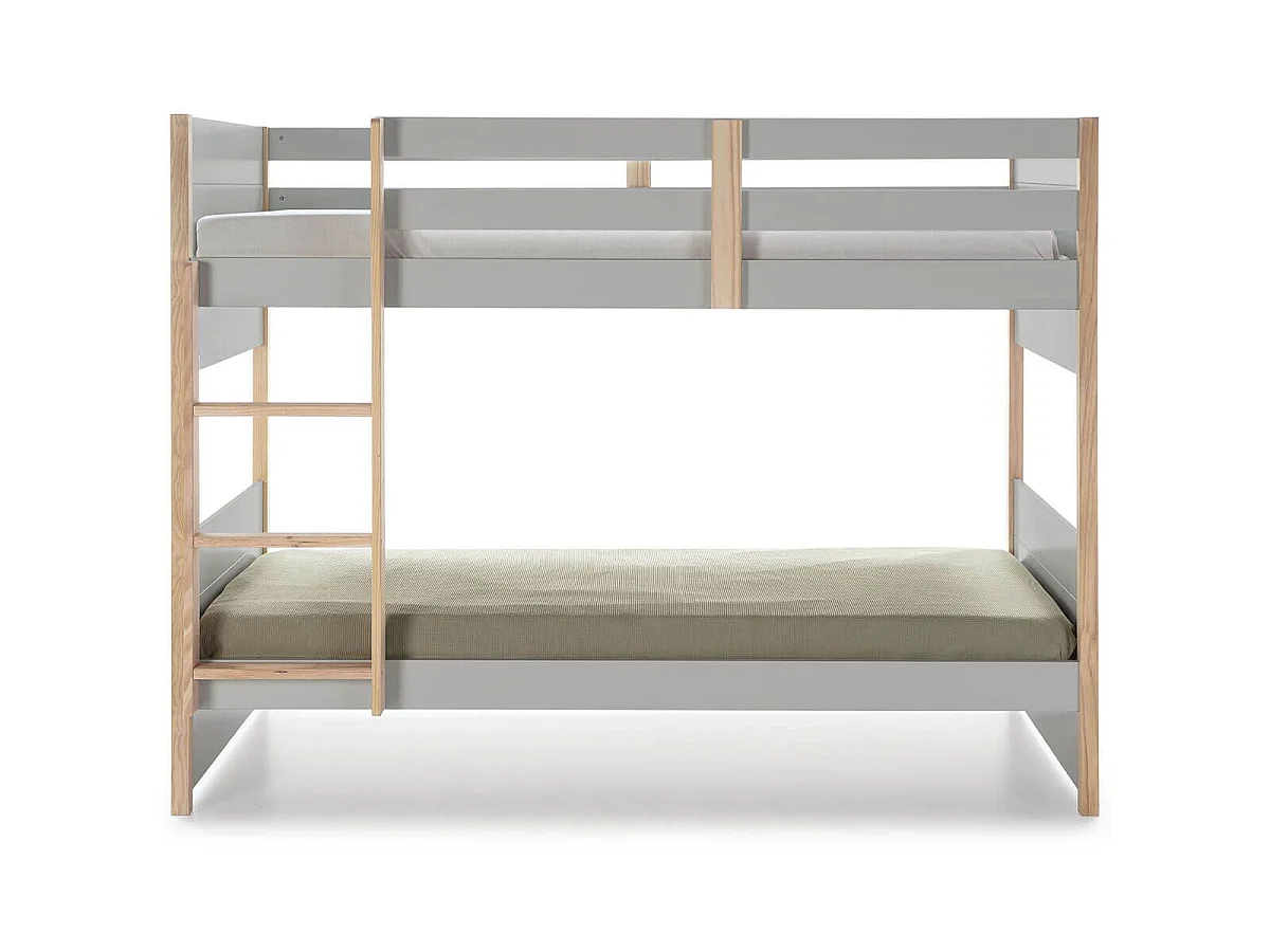 LILY - Lits Superposés 90x190 Bois Naturel et Gris