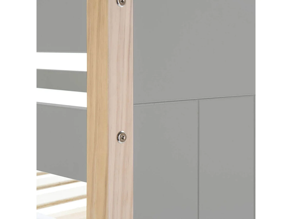 LILY - Lits Superposés 90x190 Bois Naturel et Gris