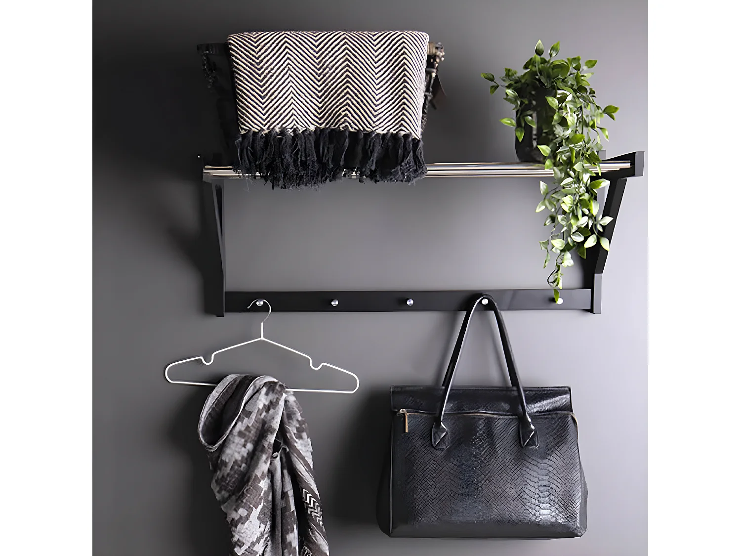 BOSCO - Portemanteau Mural Peuplier Noir et Acier Chromé