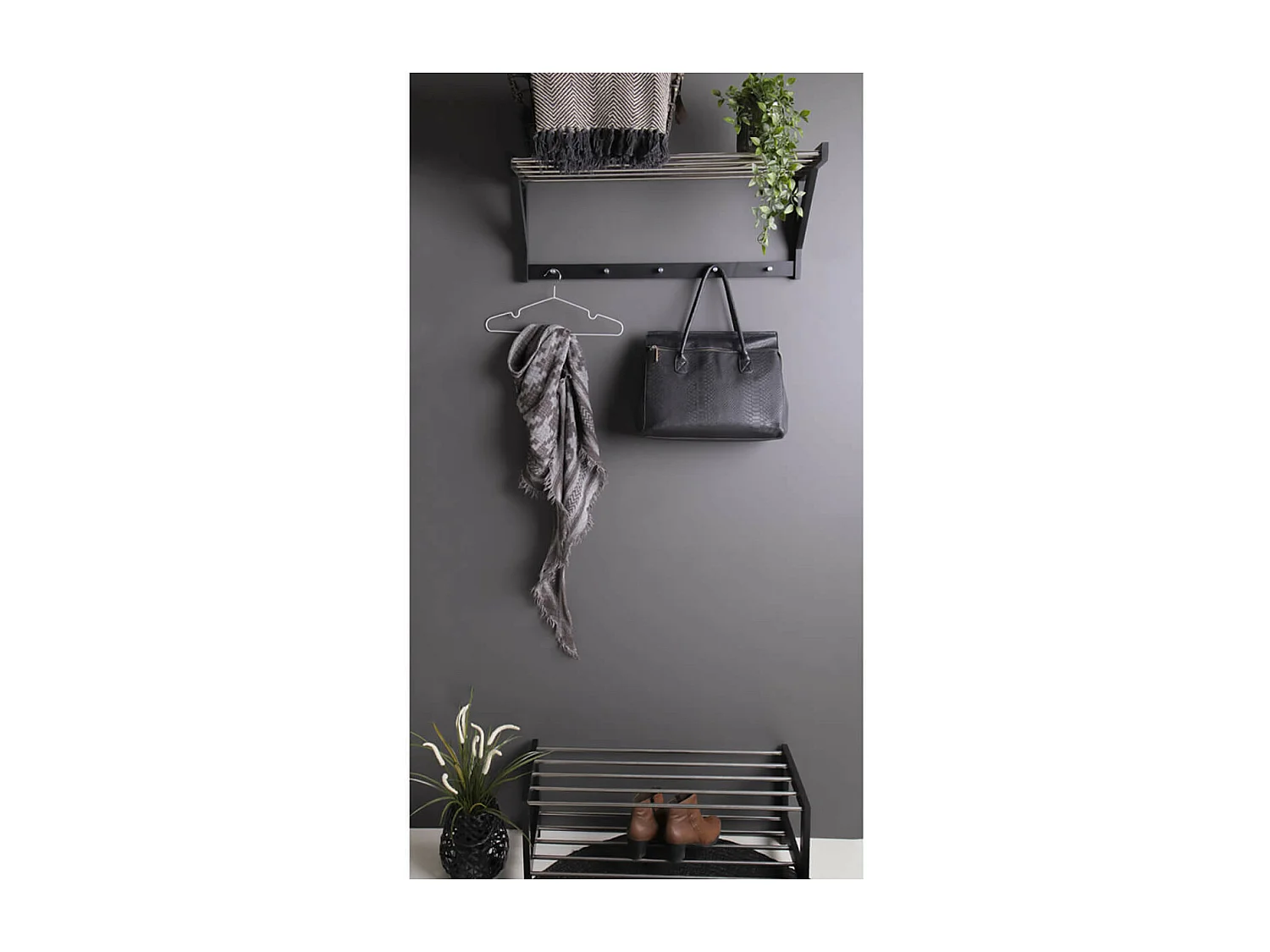 BOSCO - Portemanteau Mural Peuplier Noir et Acier Chromé