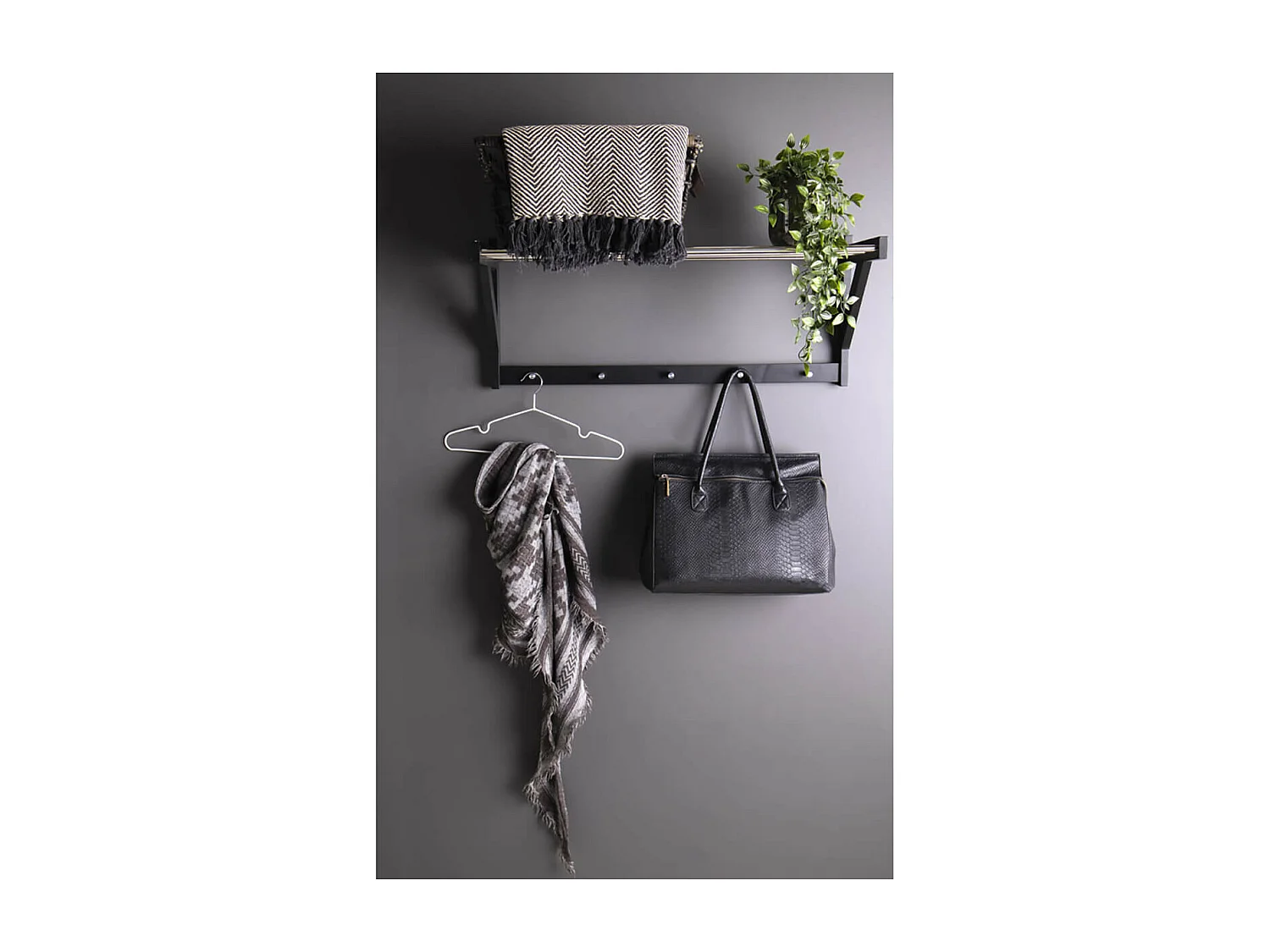 BOSCO - Portemanteau Mural Peuplier Noir et Acier Chromé