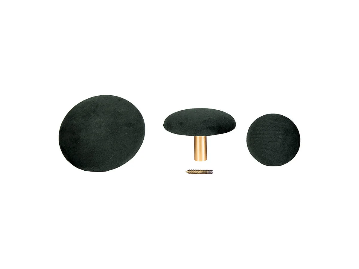 GIZEH - Lots de 3 Patères Rondes Velours Vert et Aspect Laiton